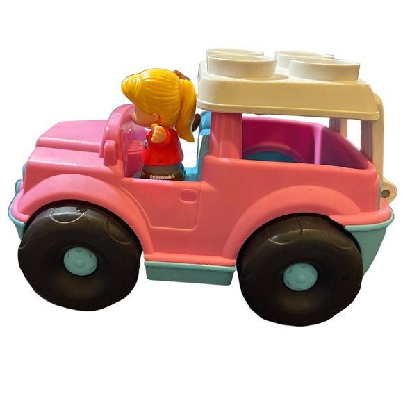 Fisher Price Little People Mattel 2010 Block Builder Pink Jeep Car Vehicle SUV - Picture 3 of 10
